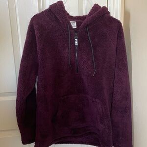 PINK Maroon fuzzy teddy bear drawstring hoodie